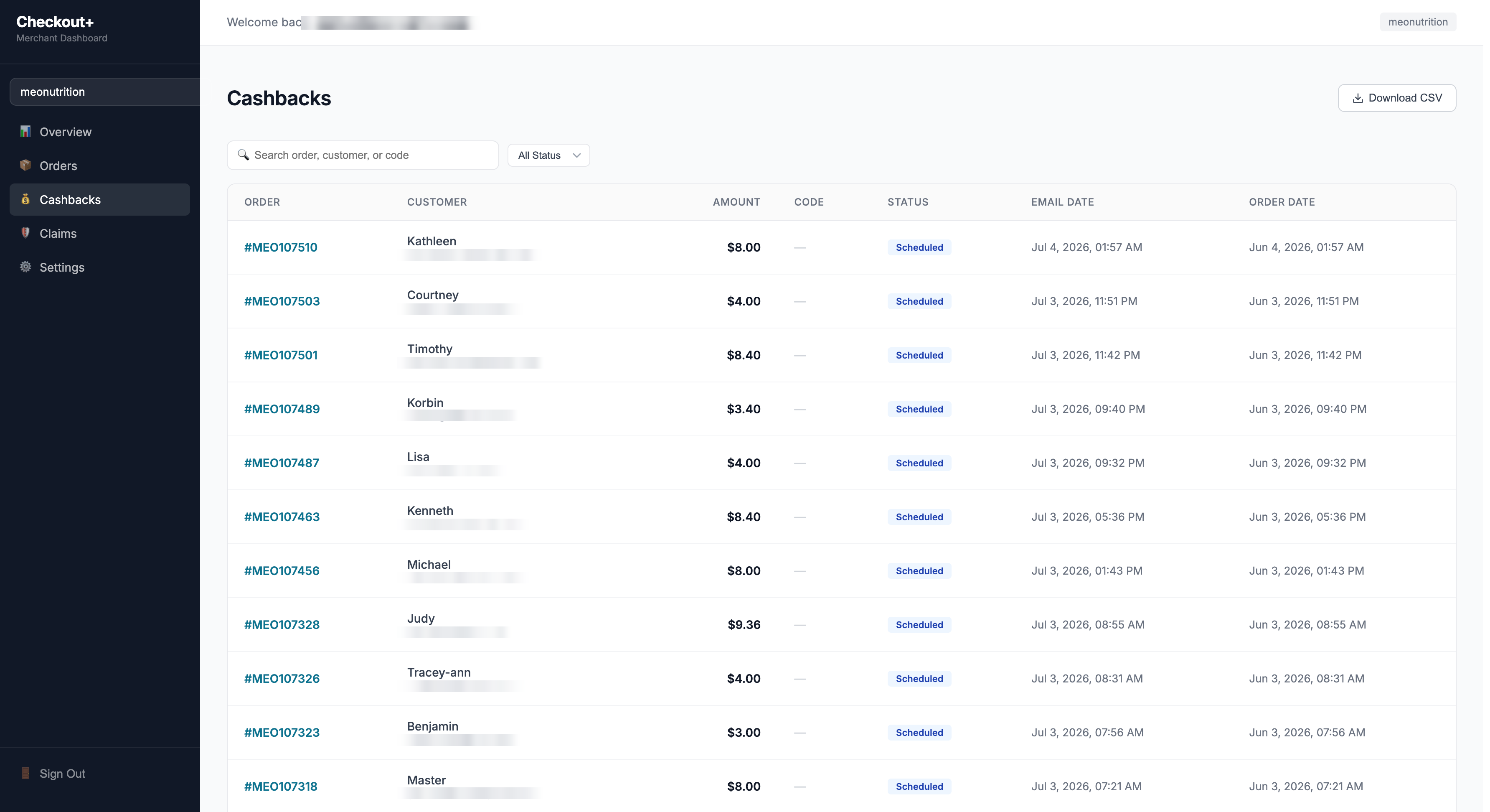 Checkout+ screen 1