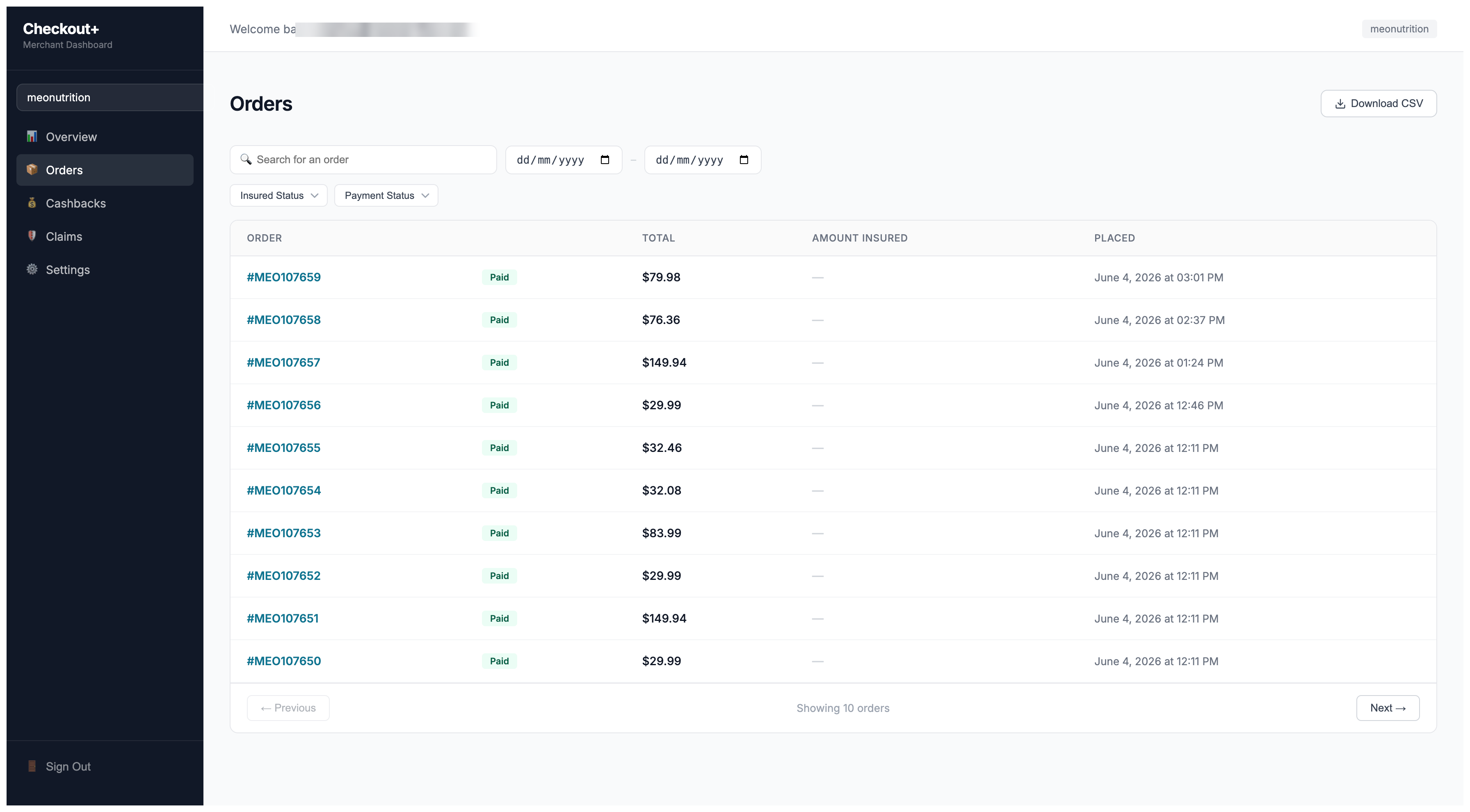Checkout+ screen 2