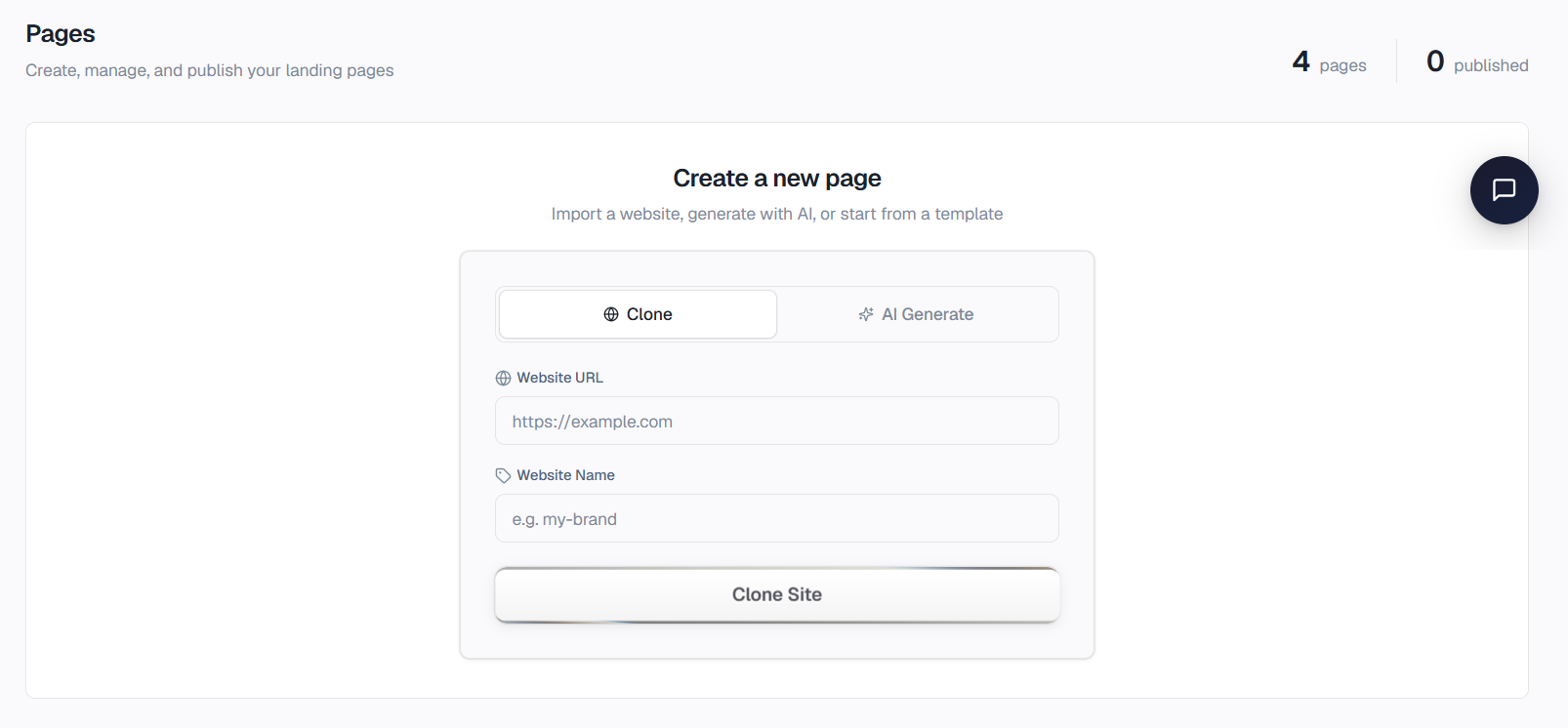FunnelStudio — create or clone a page